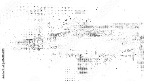 Distressed grunge texture with rough brush strokes and paint splatter. Vector rough texture with distressed black scratches and splatter design. 