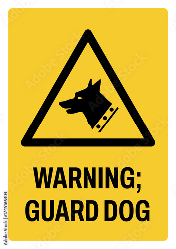 warning safety signs v3 uppercase text_warning ; guard dog_portrait size a4/a3/a2/a1	 
