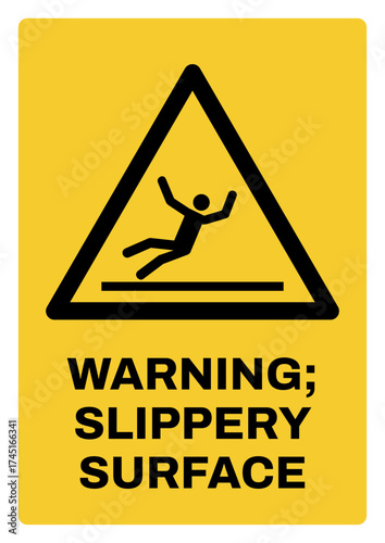 warning safety signs v3 uppercase text_warning ; slippery surface_portrait size a4/a3/a2/a1	
 