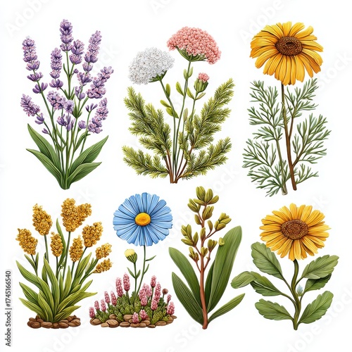 Wallpaper Mural Colorful Assortment of Pixel Art Style Flowers on White Background Torontodigital.ca