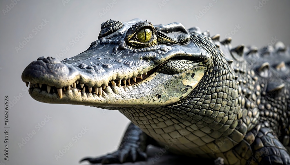 Fototapeta premium Close-up of a young crocodile's head and upper body
