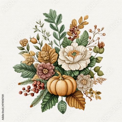 Wallpaper Mural Fall Flower and Pumpkin Still Life with Rustic Charm in a Square Format Torontodigital.ca