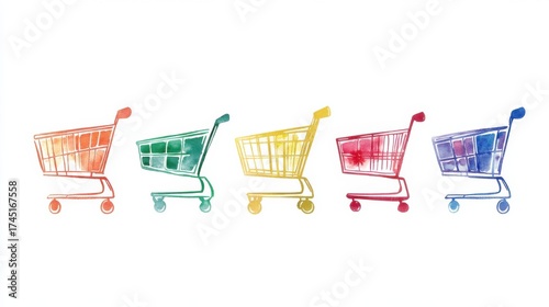 Wallpaper Mural Colorful shopping carts on white background illustration Torontodigital.ca