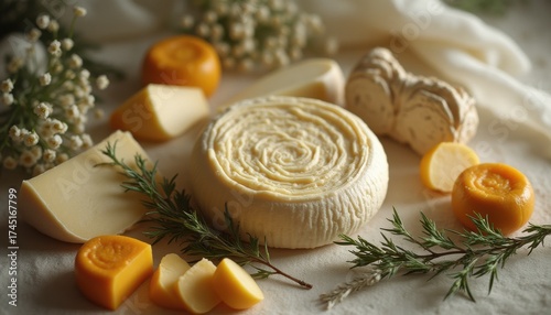 Wallpaper Mural Assorted cheeses on rustic tabletop with natural light Torontodigital.ca