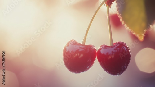 Wallpaper Mural Fresh cherries hanging from branch in sunny orchard Torontodigital.ca