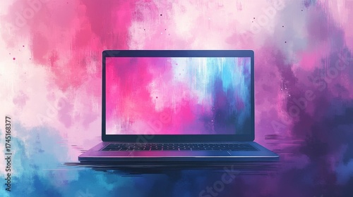 Wallpaper Mural Open laptop displaying vibrant abstract art in digital setting Torontodigital.ca