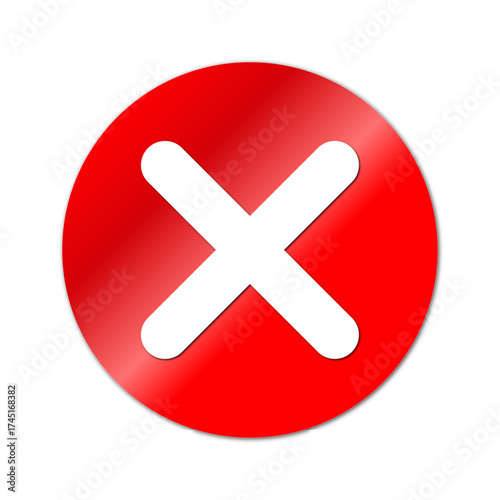 Bright red circle with a white x symbol indicating error or incorrect choice on white background