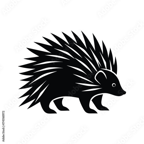 Black and white silhouette porcupine long quills