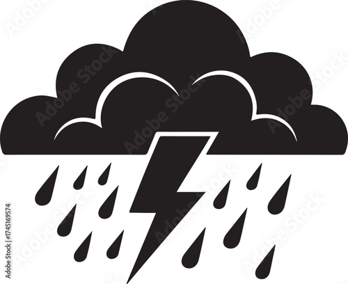 Stormy weather cloud with lightning and rain drops