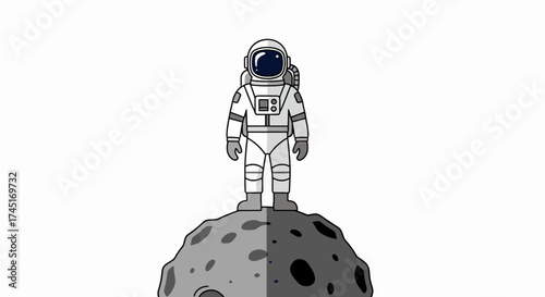 Minimalistic spaceman on a moon illustration conveying exploration and discovery in deep space
