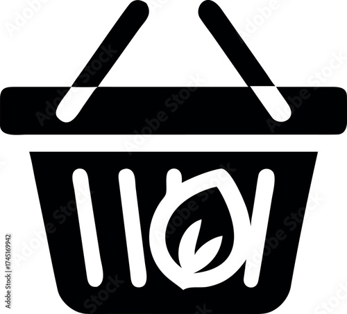 Eco themed shopping basket featuring nature icons promoting green lifestyle Vector illustration