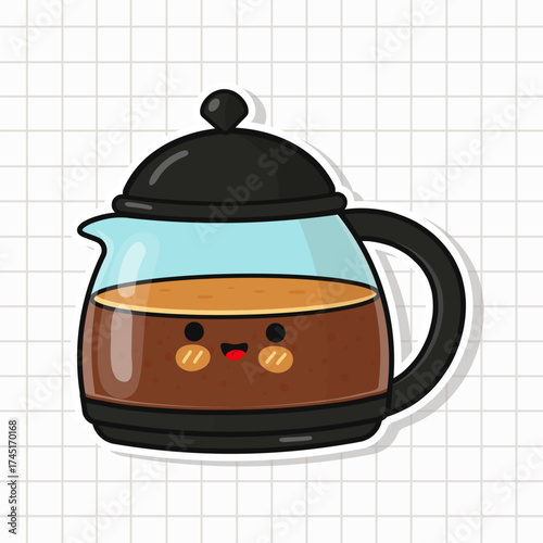 Cute coffee pot kawaii sticker cartoon illustration