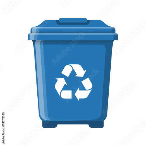 Blue recycle bin with recycle symbol illustration for environmental awareness concepts