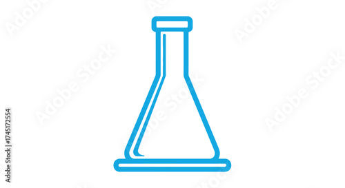 Simple science: bright blue laboratory flask icon on a clean white background symbolizing