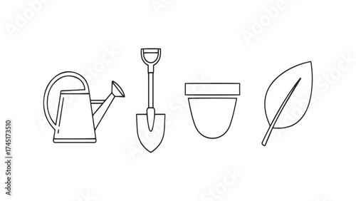 Vector art of gardening tools and plant elements