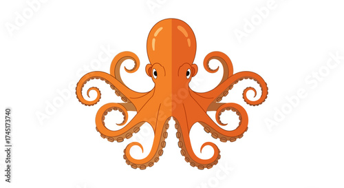 Whimsical orange octopus illustration with stylized tentacles against a white backdrop