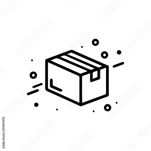 Shipping box line icon. Delivery postal package in motion. Fast order deliver service concept. Vector symbol illustration isolated on white background. E-commerce design