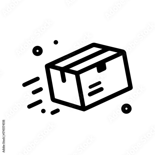 Express fast delivery moving cardboard box. Quick shipping service icon. Shipping and post mail parcel logistic concept. Vector line illustration