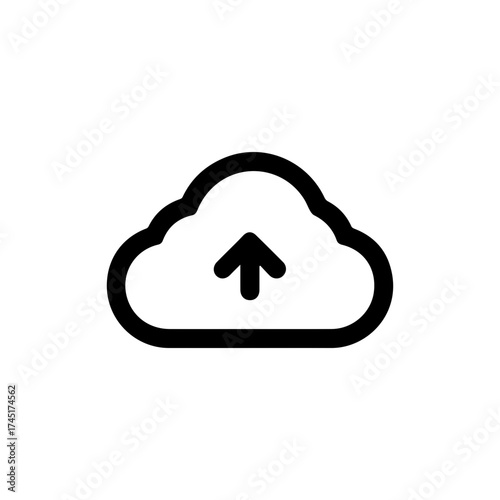 Cloud upload icon with arrow pointing up. Storage, server and data transfer concept. Simple linear vector illustration icon for web, app, user interface design