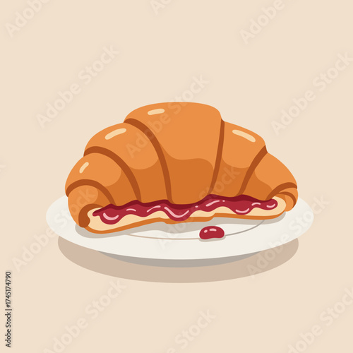 Croissant with jam vector artwork for bakery branding, cafe menu design, and pastry packaging