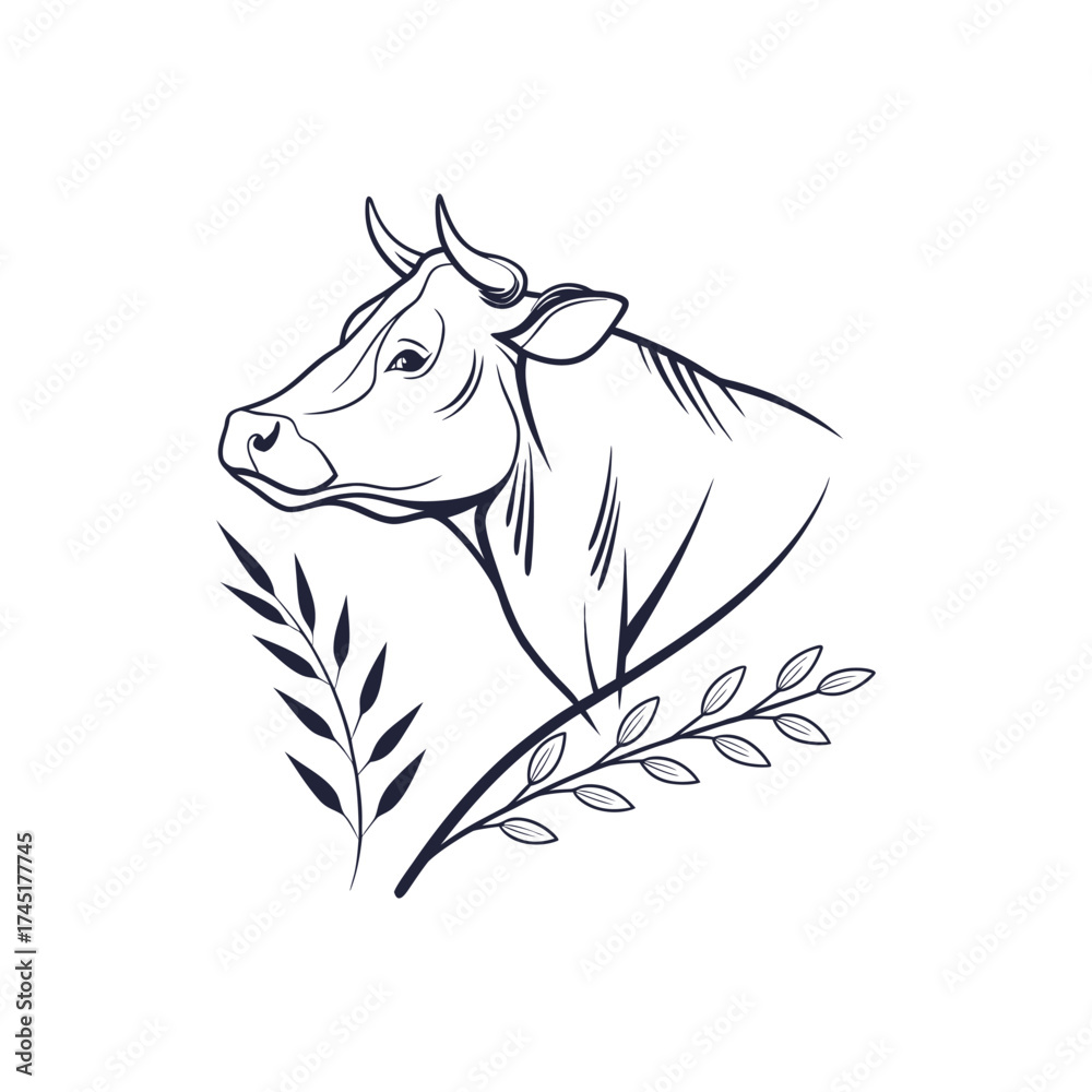 Fototapeta premium Minimalist Line Art Cow Rural Elegance Series