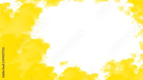 Vibrant yellow watercolor cloud frame isolated on transparent background, creating a cheerful and inviting visual element for designs isolated on transparent background