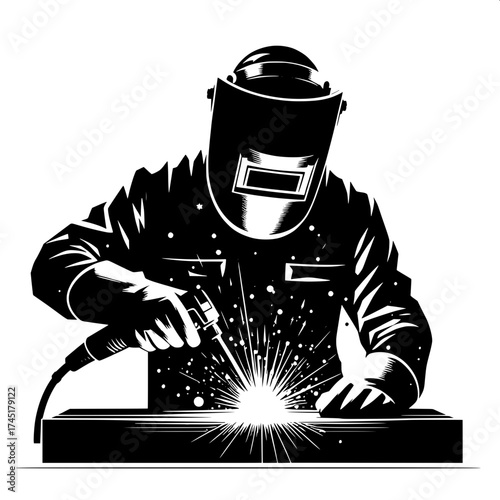 Construction Worker Welding Silhouette