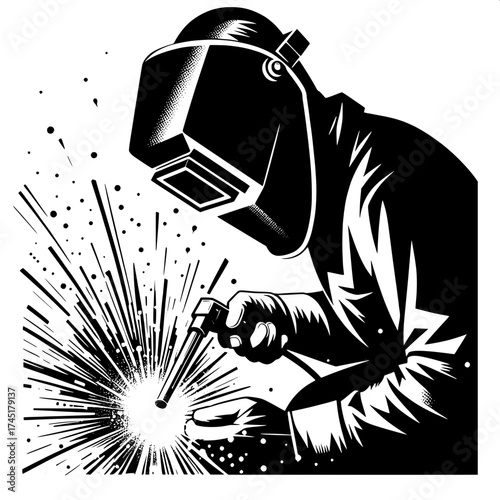 Construction Worker Welding Silhouette