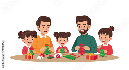 Festive family crafting holiday decorations together, fostering creativity and togetherness during