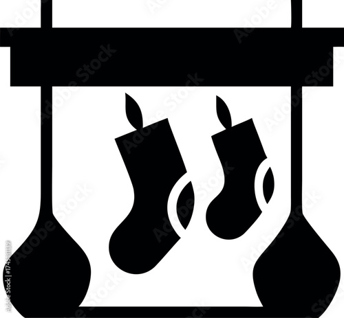 Stockings hanging neatly over fireplace waiting for Christmas gifts Vector illustration