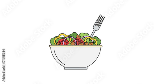 Illustration showcasing a vibrant salad in a bowl with a fork presenting culinary freshness