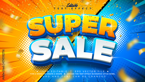 Super Sale Editable Text Effect Design Vector Graphic Style Effect with Shadow and 3D Multilayered Typography Lettering on Comic Style Background. Premium Scalable Shopping Day Illustration Template