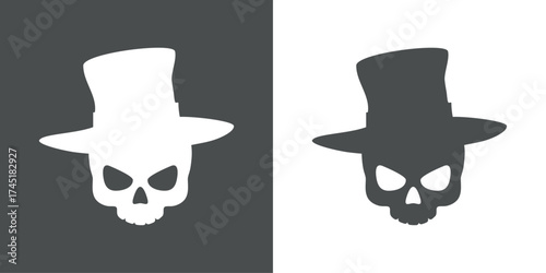 Símbolo pirata. Logo con calavera humana con un viejo sombrero para felicitaciones y tarjetas de Halloween
