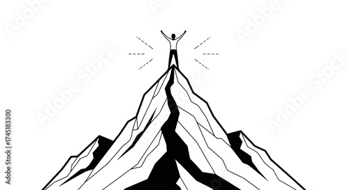 Reaching new heights silhouette of a climber standing triumphantly on a mountain peak