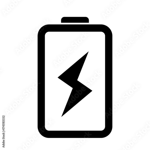 Charging battery black vector icon | lightning bolt symbol for power status, energy, and electrical technology graphic element