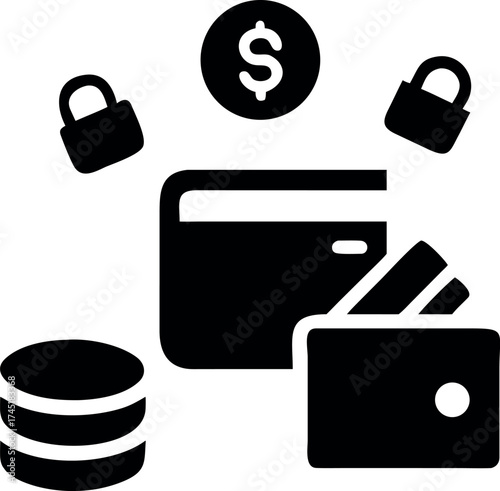 Eco wallet design showing coins and shopping symbols for smart budget control Vector illustration