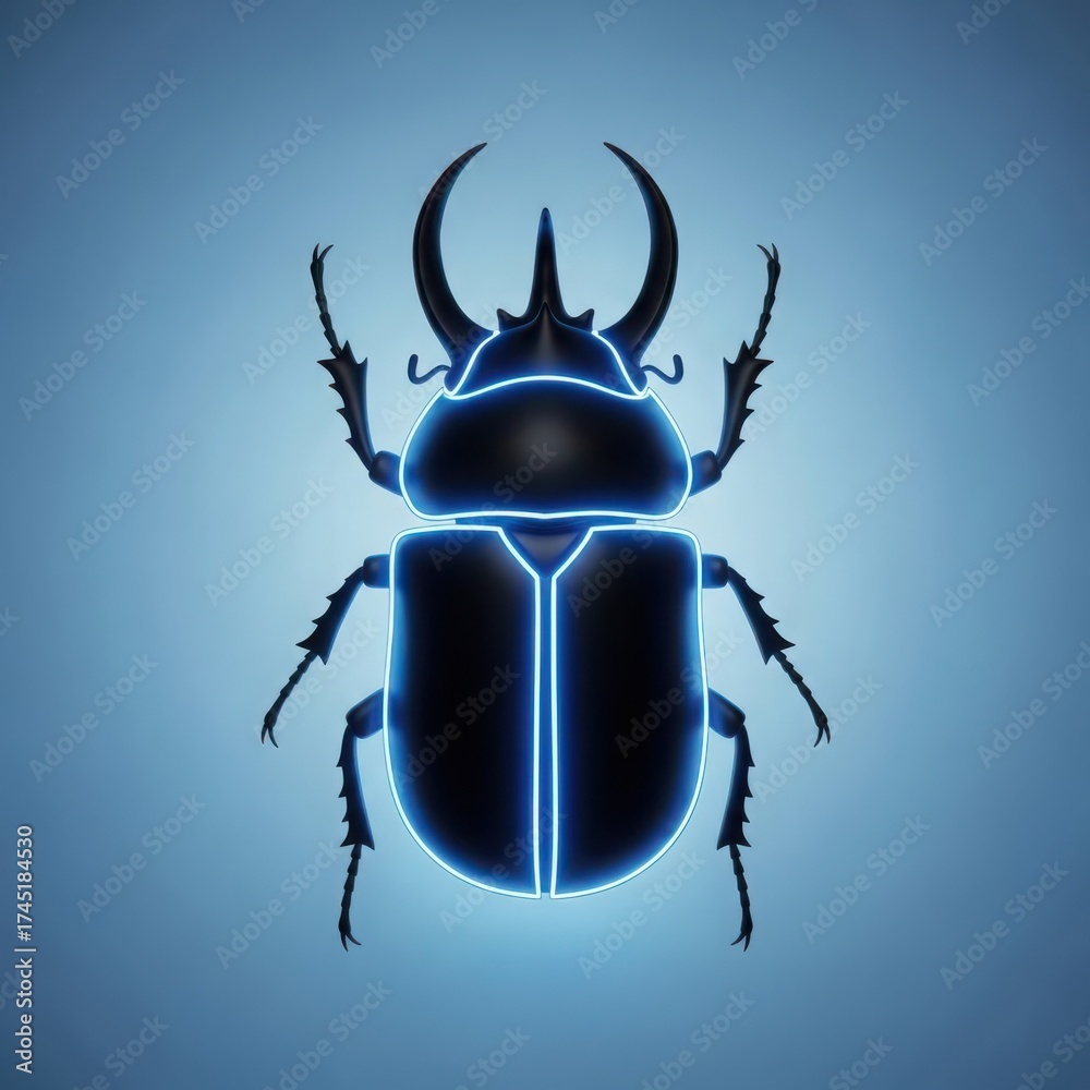 Fototapeta premium Glowing neon blue electric beetle insect art