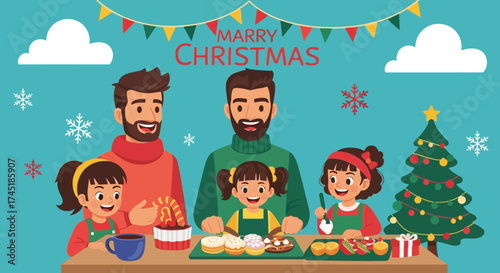 Happy family baking festive treats together during christmas for memorable holidays celebration