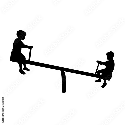 Children Playing on Seesaw Silhouette Vector Illustration