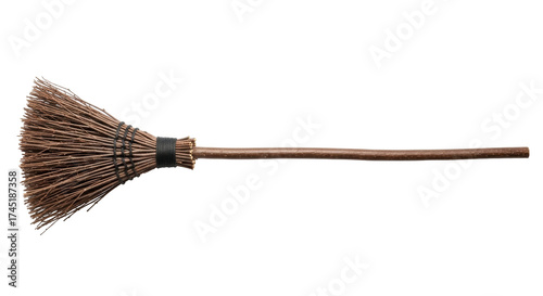 Isolated rustic witches broom, natural cleaning tool for country style home decor element