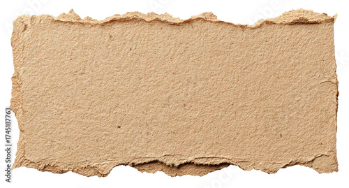 Close-up of a piece of torn, textured brown paper against a black background