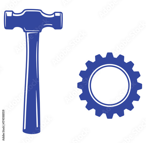 Vector illustration of a hammer and gear icon isolated on a white background