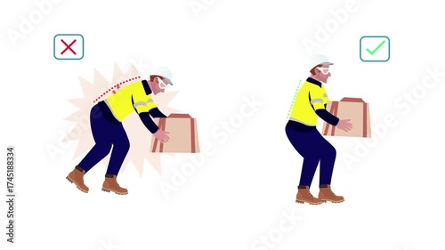 Proper way of SAFE HANDLING AND LIFTING HEAVY ITEMS AT THE WORKPLACE, 4k Animation