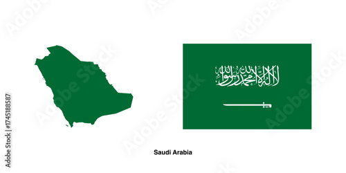 Saudi Arabia flag and map isolated on transparent background