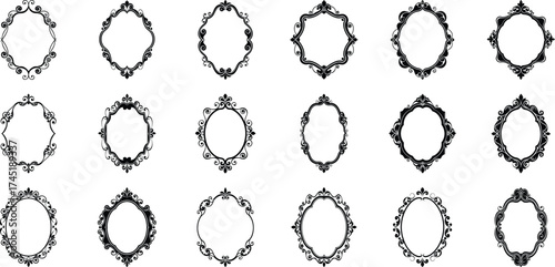 Vector art of collection of decorative oval frames with intricate designs