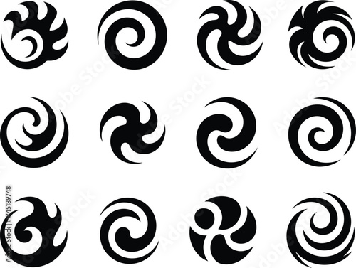 Collection of Stylized Circular Swirl Designs for Logos and Graphics