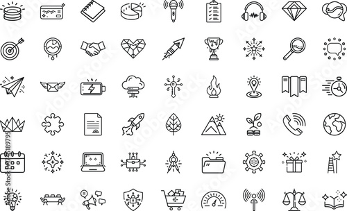 Business Communication And Office Connection Elements Outline set. business,communication,calendar,chat,phone,dialogue,discussion,call,message, Vector Icon On White Background  