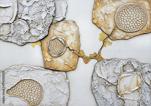 Abstract Textured Artwork with Geometric Gold Inserts