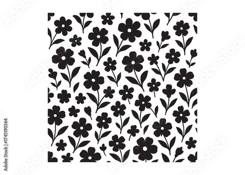 Elegant seamless floral pattern with black flowers and leaves, seamless floral flower Pattern silhouette, black and white flower pattern, seamless flower pattern logo silhouettes vector 
