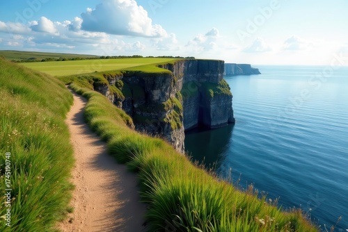 Fototapeta Naklejka Na Ścianę i Meble -  Coastal clifftop trail overlooking Baltic Sea, Estonia, rocks, dramatic